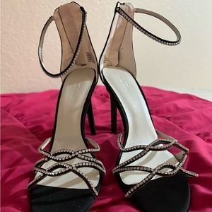 Black satin look with rhinestone bling shoes